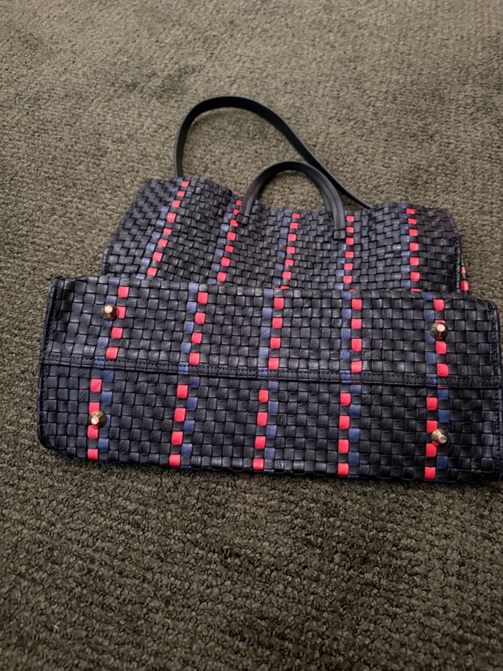 Clare V Black Woven Tote with Red Stripe Accents - Picture 3 of 3